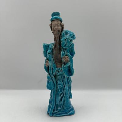 Ceramic Turquoise-Glazed Figure – Marked “Italy,” MONY LTD Label