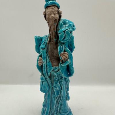 Ceramic Turquoise-Glazed Figure – Marked “Italy,” MONY LTD Label