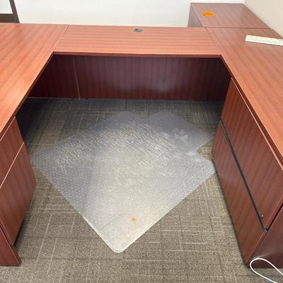 4Q1-you shaped desk with freestanding lateral matching cabinet