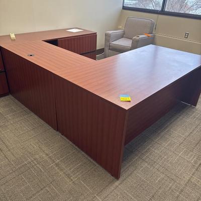 4Q1-you shaped desk with freestanding lateral matching cabinet