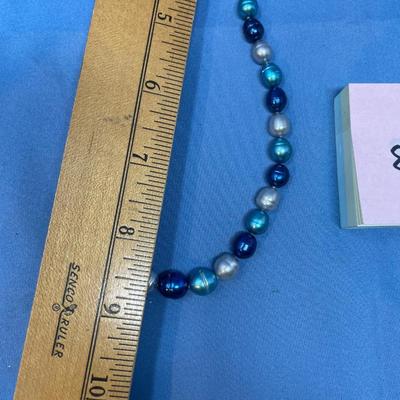 Sale Photo Thumbnail #425: Larger sized pearls.  Blue's & grays. 18" long.