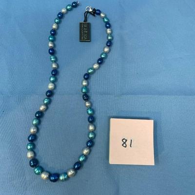 Sale Photo Thumbnail #424: Larger sized pearls.  Blue's & grays. 18" long.