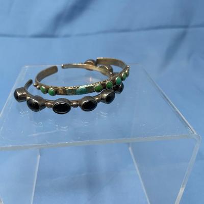 Sale Photo Thumbnail #465: Onyx & turquoise!  The turquoise bracelet has damage, see pictures! 32.6 grams total weight