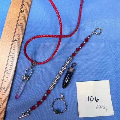 Sale Photo Thumbnail #515: Crystals & a Heather bracelet.  29.5 grams total weight (leather strap included)