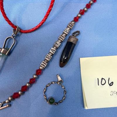 Sale Photo Thumbnail #516: Crystals & a Heather bracelet.  29.5 grams total weight (leather strap included)