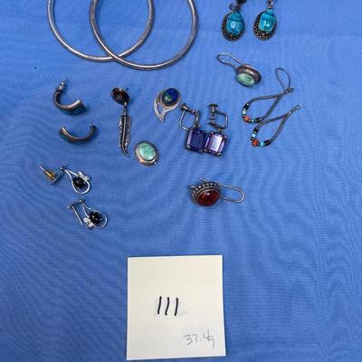 Sale Photo Thumbnail #535: 37.4 grams total weight. Take a good look, some need repair, some are singles, or don't quite match.  Still some great silver pieces to repurpose!