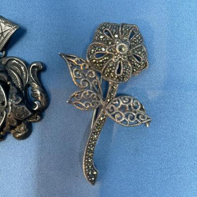 Sale Photo Thumbnail #542: The pendant does have a stone missing.  The rose brooch is great & ready to wear! 28.8 grams total weight.