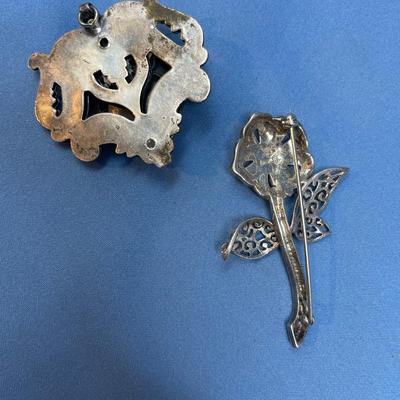 Sale Photo Thumbnail #543: The pendant does have a stone missing.  The rose brooch is great & ready to wear! 28.8 grams total weight.