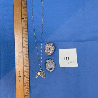 Sale Photo Thumbnail #544: The badges are cool!  The necklace has a brass heart.  25.9 grams total weight.