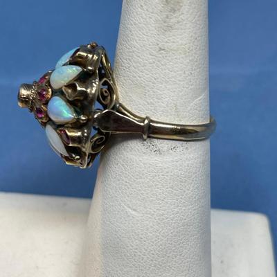 Sale Photo Thumbnail #588: One of the outer garnets is missing. Great tall dome ring, almost can be a poison ring.  Very nice piece 135+ years old!  5.8 grams total weight!