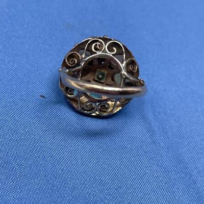 Sale Photo Thumbnail #590: One of the outer garnets is missing. Great tall dome ring, almost can be a poison ring.  Very nice piece 135+ years old!  5.8 grams total weight!