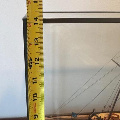Hand-Crafted Wooden Model Ship “Amazon” in Glass Display Case