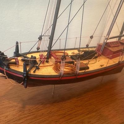 Hand-Crafted Wooden Model Ship “Amazon” in Glass Display Case