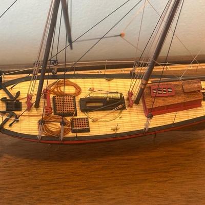 Hand-Crafted Wooden Model Ship “Amazon” in Glass Display Case