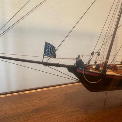 Hand-Crafted Wooden Model Ship “Amazon” in Glass Display Case