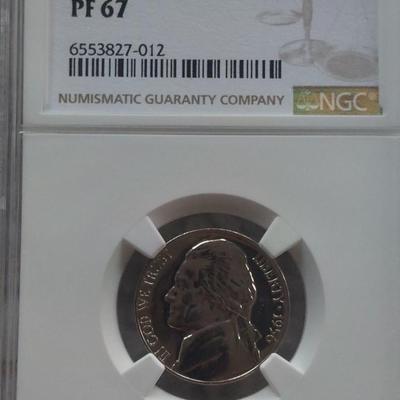 1956 Proof (PF) Jefferson Nickel graded PF 67 by the Numismatic Guaranty Company (NGC)