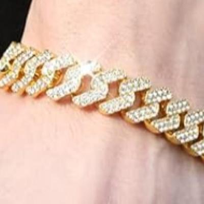 Mens Miami Cuban Link Chain Bracelet 12mm Diamond Prong Cuban Chain 8 inch Length