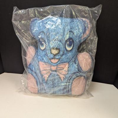 Vintage Blue Bear Craft Fabric Panel Pillow