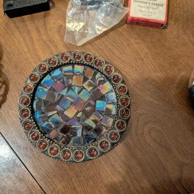 Large group of miscellaneous.... Artic insulated cup, vintage serving tray, Kraft cheese box, change counter.