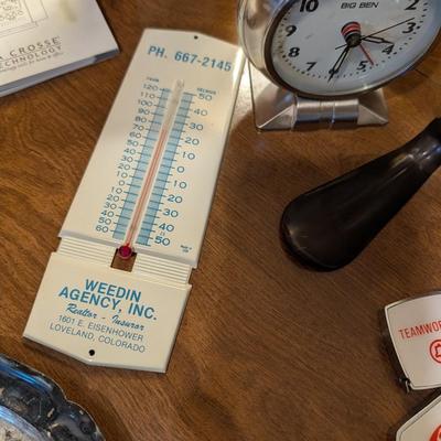 Large group of miscellaneous.... Artic insulated cup, vintage serving tray, Kraft cheese box, change counter.