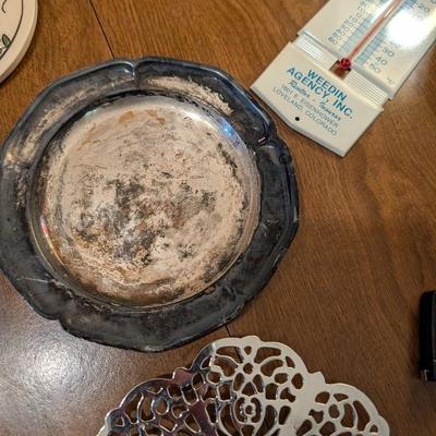 Large group of miscellaneous.... Artic insulated cup, vintage serving tray, Kraft cheese box, change counter.