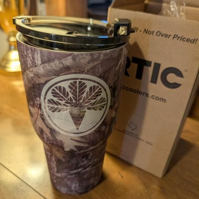 Large group of miscellaneous.... Artic insulated cup, vintage serving tray, Kraft cheese box, change counter.