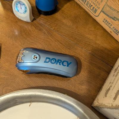 Large group of miscellaneous.... Artic insulated cup, vintage serving tray, Kraft cheese box, change counter.