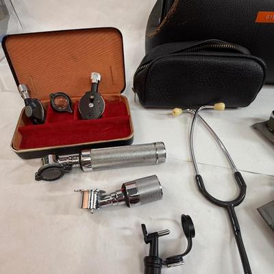 Sale Photo Thumbnail #51: Classic doctor's bag, vintage medical examination items as shown in photos.