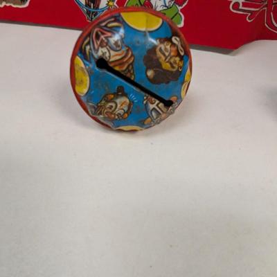 Al G. Kelly Miller Bros Circus Banner & U.S. MFG. Co, Tin Litho Noise Maker