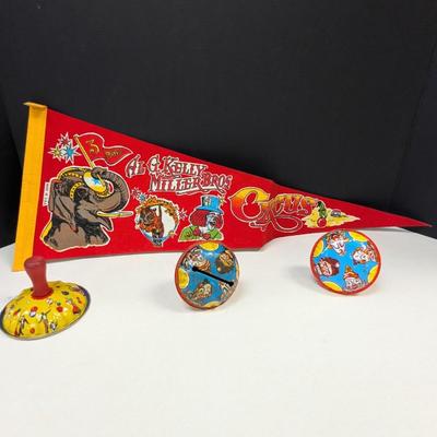 Al G. Kelly Miller Bros Circus Banner & U.S. MFG. Co, Tin Litho Noise Maker