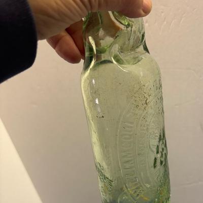 VINTAGE CODD NECK SODA BOTTLE GREEN GLASS W/MARBLE FROM UK COULTHARD HARDMAN