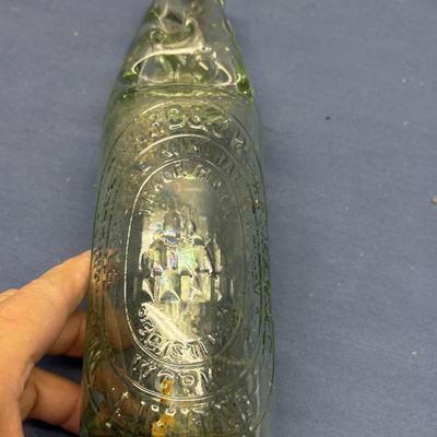 VINTAGE CODD NECK SODA BOTTLE GREEN GLASS W/MARBLE FROM UK COULTHARD HARDMAN