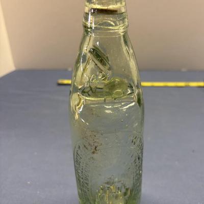 VINTAGE CODD NECK SODA BOTTLE GREEN GLASS W/MARBLE FROM UK COULTHARD HARDMAN