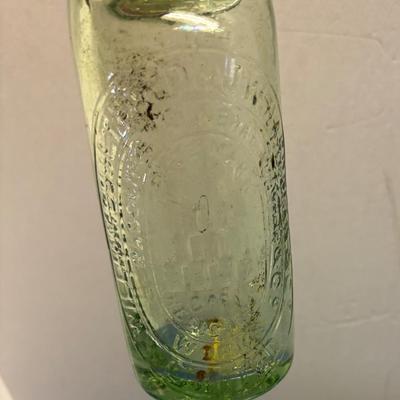 VINTAGE CODD NECK SODA BOTTLE GREEN GLASS W/MARBLE FROM UK COULTHARD HARDMAN