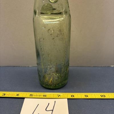 VINTAGE CODD NECK SODA BOTTLE GREEN GLASS W/MARBLE FROM UK COULTHARD HARDMAN