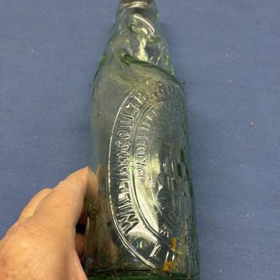 VINTAGE CODD NECK SODA BOTTLE GREEN GLASS W/MARBLE FROM UK COULTHARD HARDMAN