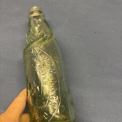 VINTAGE CODD NECK SODA BOTTLE GREEN GLASS W/MARBLE FROM UK COULTHARD HARDMAN