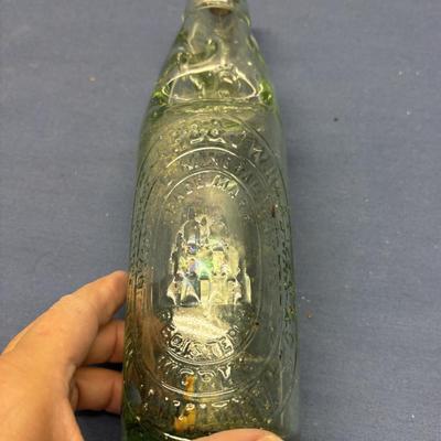 VINTAGE CODD NECK SODA BOTTLE GREEN GLASS W/MARBLE FROM UK COULTHARD HARDMAN