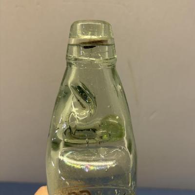 VINTAGE CODD NECK SODA BOTTLE GREEN GLASS W/MARBLE FROM UK COULTHARD HARDMAN