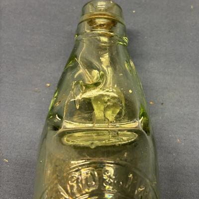 VINTAGE CODD NECK SODA BOTTLE GREEN GLASS W/MARBLE FROM UK COULTHARD HARDMAN