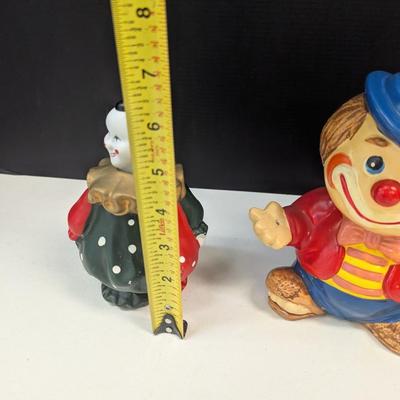 Vintage Bobble Head "Happy Face" Clown & Enesco Colorful Clown Ceramic Coin Bank Hand Painted w/ Stopper