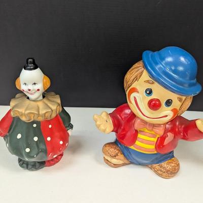Vintage Bobble Head "Happy Face" Clown & Enesco Colorful Clown Ceramic Coin Bank Hand Painted w/ Stopper