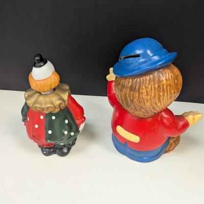 Vintage Bobble Head "Happy Face" Clown & Enesco Colorful Clown Ceramic Coin Bank Hand Painted w/ Stopper