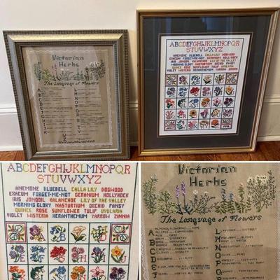 Framed Victorian Herb & Flower Cross Stitch Alphabet Art (UH-BC)