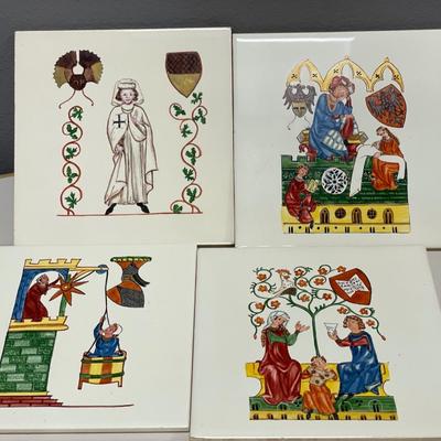 4 medieval ceramic tiles