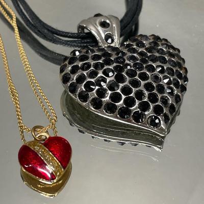 Red Royal heart necklace and black heart necklace