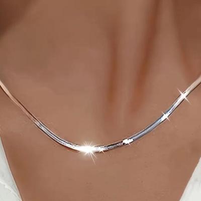 DAT - Stainless Steel Elegant Flat Herringbone Chain Necklace