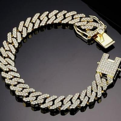 Mens Miami Cuban Link Chain Bracelet 12mm Diamond Prong Cuban Chain 8 inch Length