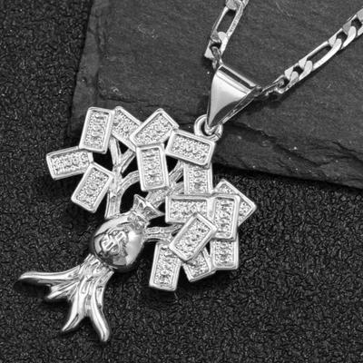 18K white Gold Plated 100 Dollar Bill Tree Pendant Necklace