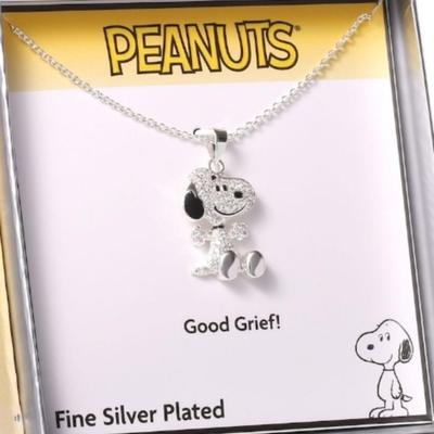 Peanuts Snoopy Sterling Silver Cubic Zirconia 3D Pave Pendant Necklace